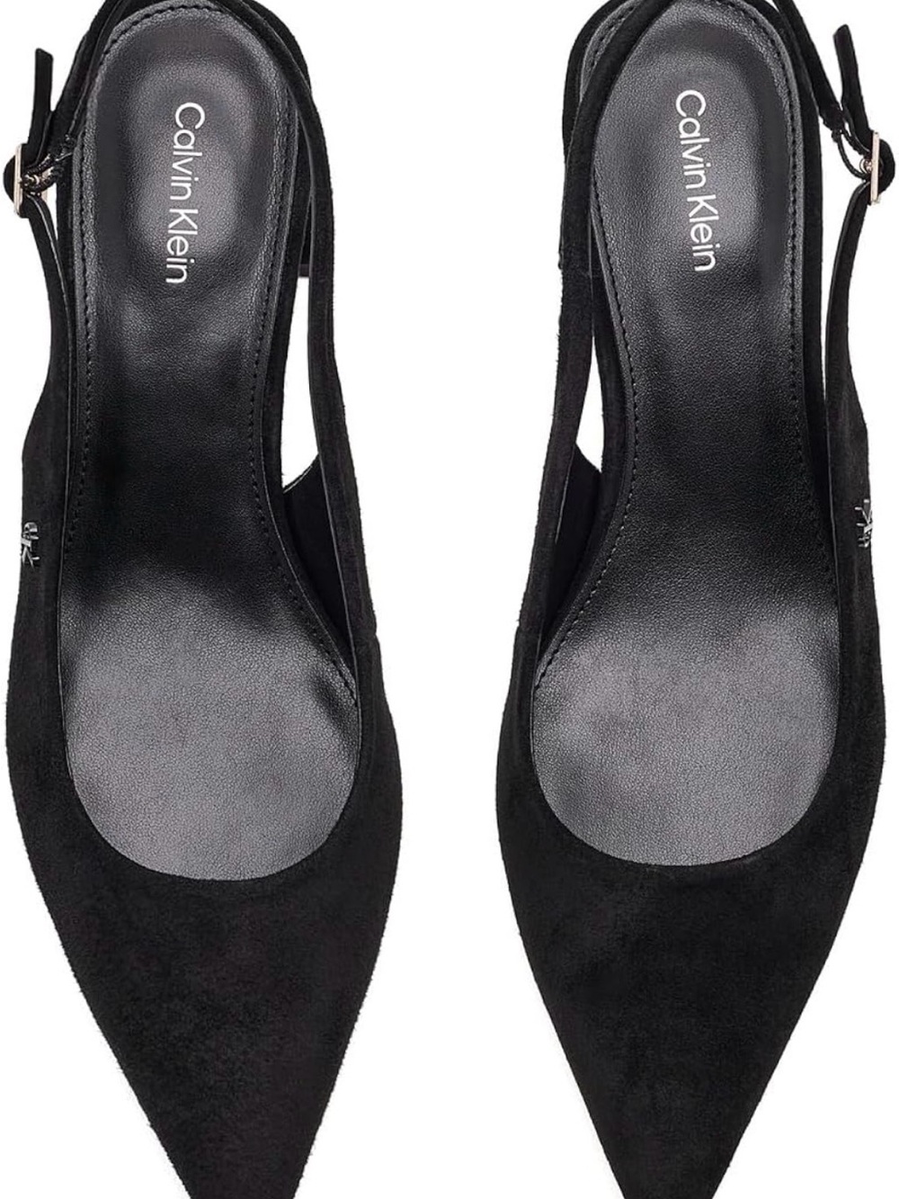 Calvin Klein Black Suede Slingback Pointed Block Heel NWOB - Picture 2 of 7